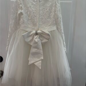 White Lace & Tulle Flower Girl/Easter, or First CommunionDress with Bow